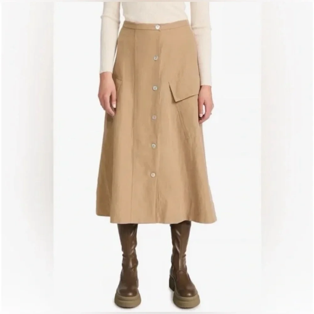 Vince Women’s Linen Blend Utility Button-Down Midi Skirt Size 10 - Picture 3 of 12